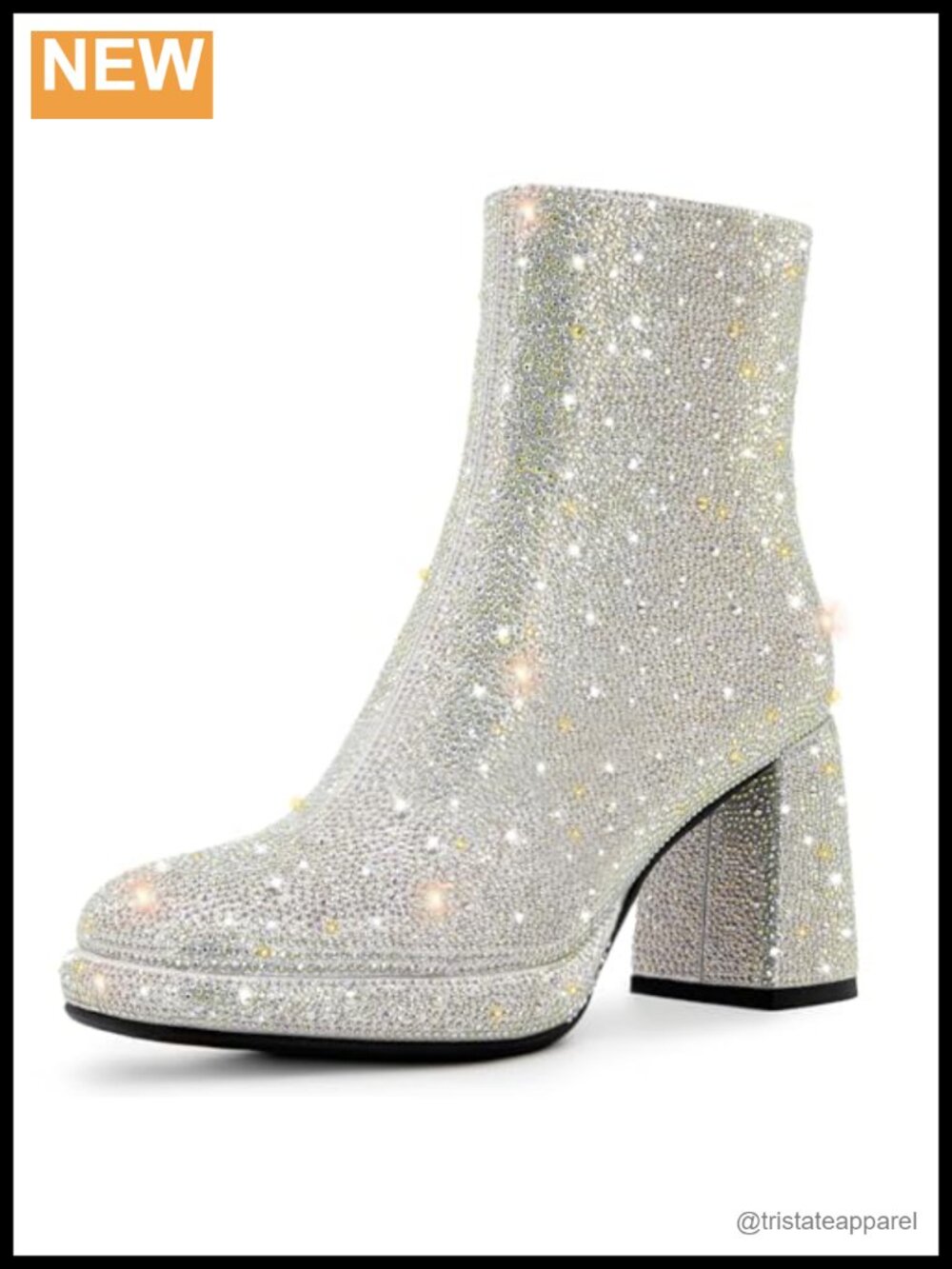 Rhinestone Boots Women Chunky Block Heeled Sparkly Platform Ankle Booties